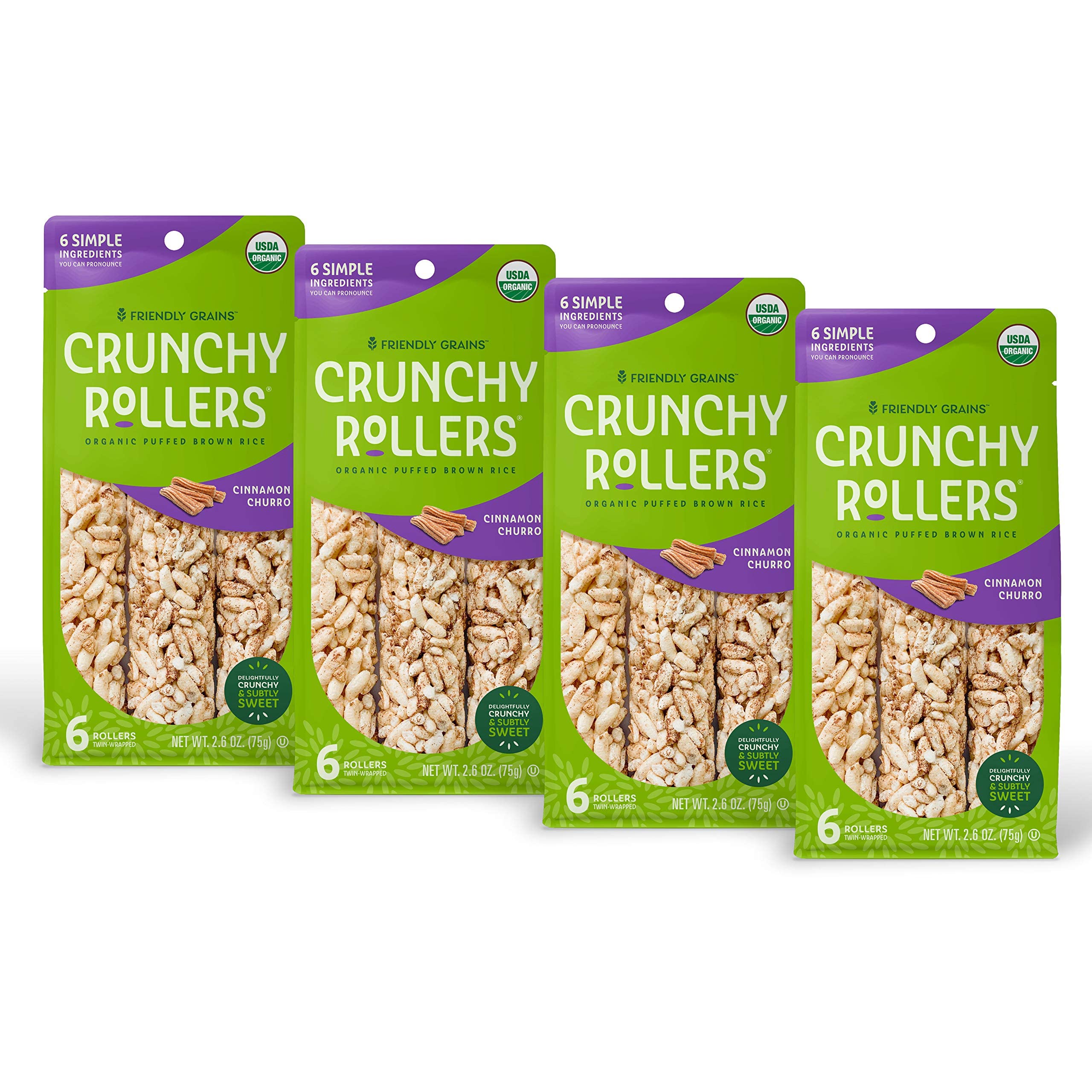 Product image of Friendly Grains Crunchy Rollers Organic Rice Snacks Cinnamon Churro Crispy Puffed Rice Rolls Healthy Snack
